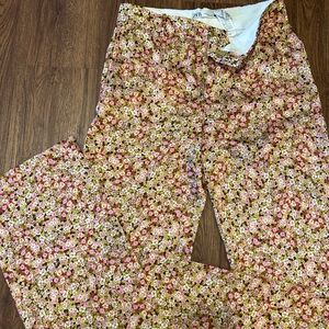 Zara Pink and Green Floral Wide-Leg Trousers. M